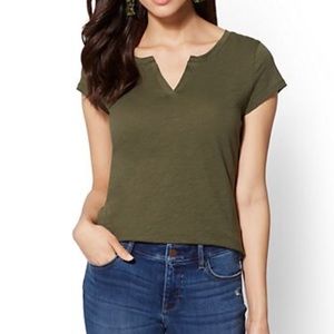 woodland green split neck tee